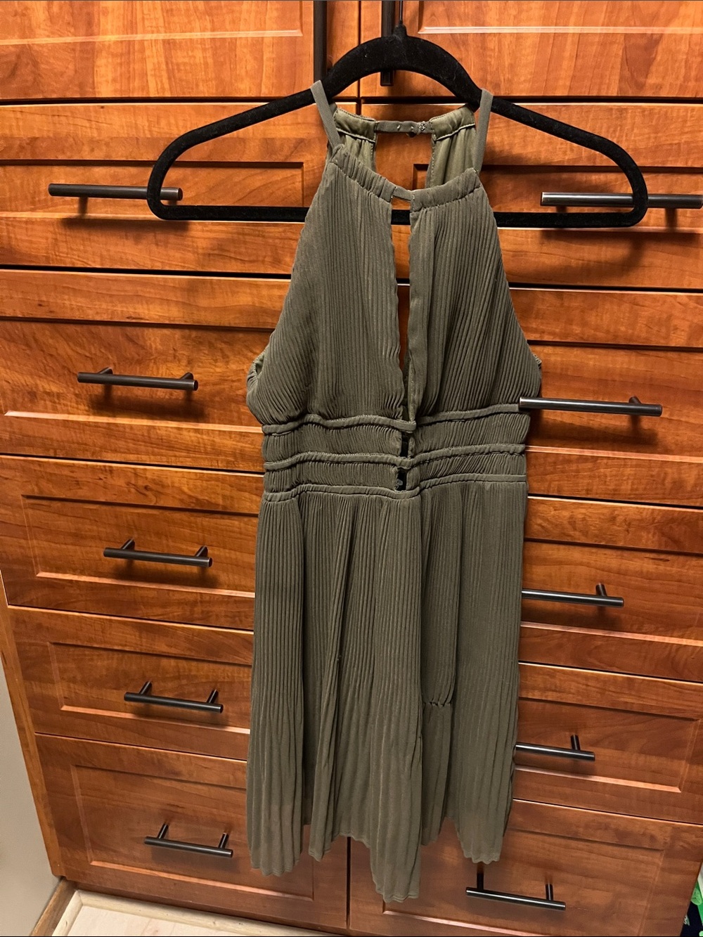 H & M Olive Green Halter Pleated Women's Dress